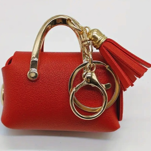 Handbags - Mini Red PU Leather Keychain Coin Purse | with Tassel, Golden-Tone Hardware,-NWT